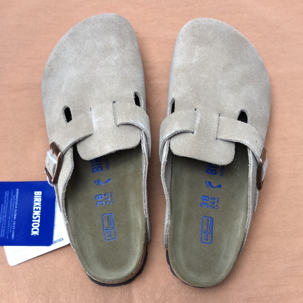 🔥 NWT Women's Latte Cream Suede Birkenstock Boston Shoes - Narrow Fit - Picture 2 of 5